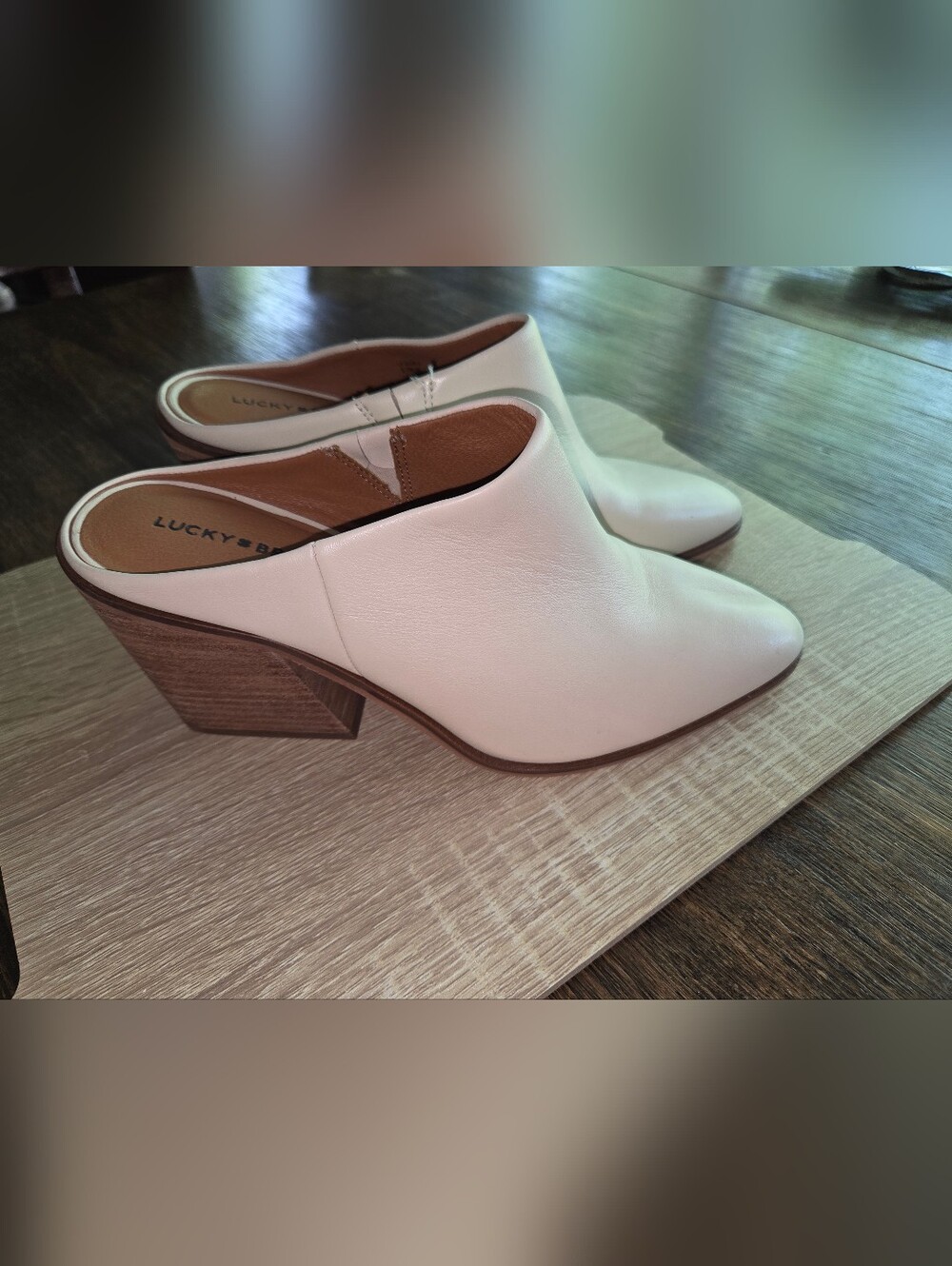 Lucky Brand Women's Cream Leather Block Heel Mule - Picture 2 of 9